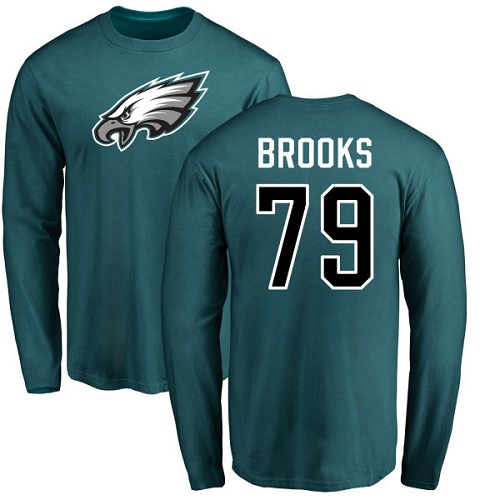 Men Philadelphia Eagles #79 Brandon Brooks Green Name and Number Logo Long Sleeve NFL T Shirt->philadelphia eagles->NFL Jersey